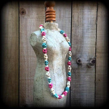 Load image into Gallery viewer, Sugar Skull necklace choker Skull necklace Day of the Dead 'Sugar Skull' Candy Coloured Skull Howlite stone Halloween Los Muertos necklace