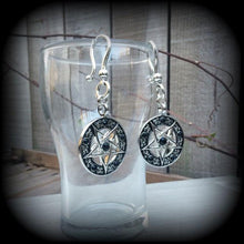 Load image into Gallery viewer, 2 gauge, 0 gauge, 00g, 12mm, 14mm Pentagram ear hangers, Ear weights, Tunnel dangles, Plug dangles, Esoteric Occult jewelry, Gauged earrings