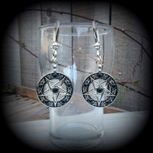 Load image into Gallery viewer, 2 gauge, 0 gauge, 00g, 12mm, 14mm Pentagram ear hangers, Ear weights, Tunnel dangles, Plug dangles, Esoteric Occult jewelry, Gauged earrings
